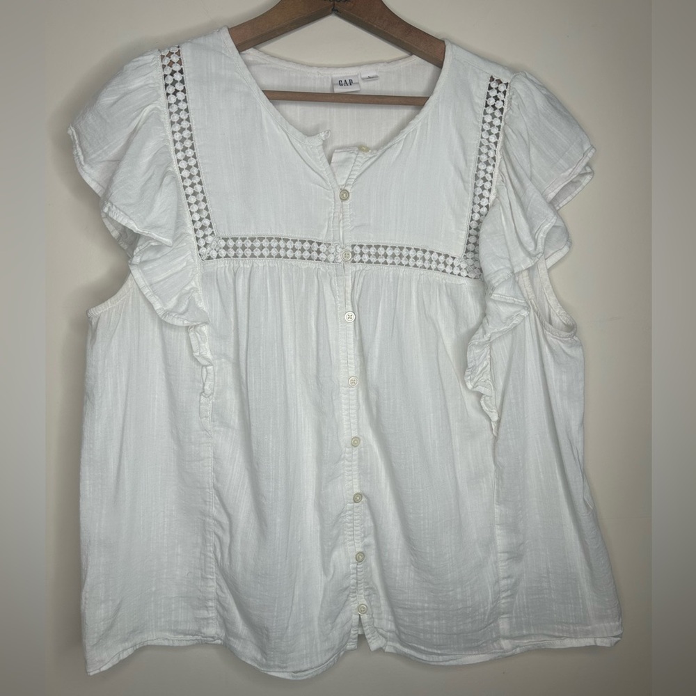 Gap White Cotton Button Blouse Size L India Bohemian Romantic
